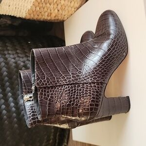 Grigiarancio Patent Leather Croc ankle booties